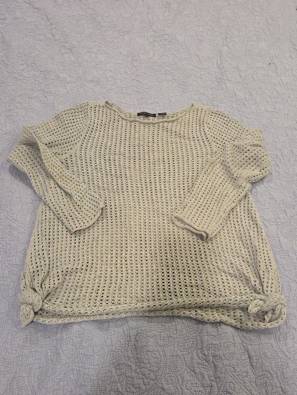 JEANNE PIERRE Gray Openweave Crewneck Sweater with Side Ties Size M!